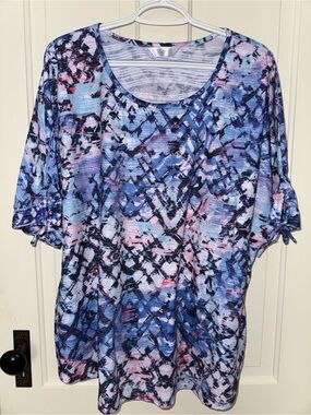 Jillian N Relaxed Scoop Neck Blue Multi Print Women's Top Size 3X